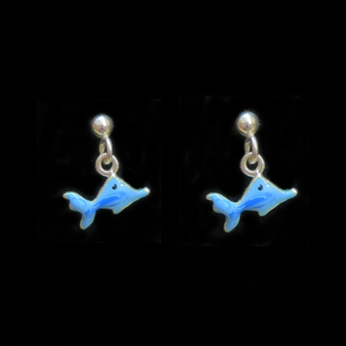 Pendientes infantiles plata y esmalte delf&iacute;n